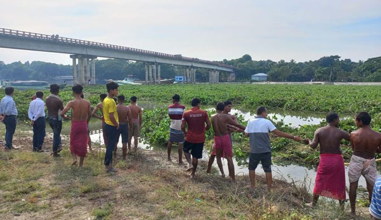 গোপালগঞ্জে মধুমতি নদী থেকে কচুরিপানার স্তুপ অপসারণে উদ্যোগ