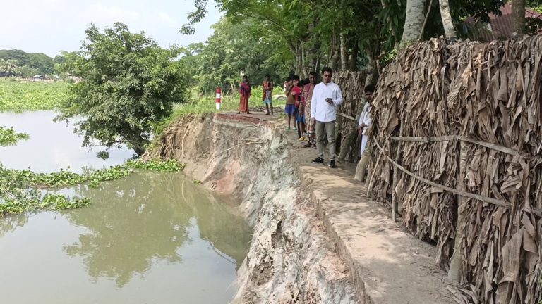 টুঙ্গিপাড়ায় নদী ভাঙ্গনে ১০ গ্রামের ৩০ হাজার লোকের সড়ক যোগাযোগে দুর্ভোগ।।